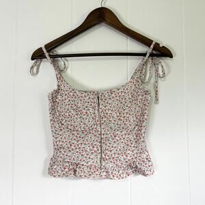 Windsor Floral Tie Strap Hook On Ruffle Crop Top Women's Small